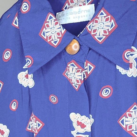 Liz Claiborne Navy Geometric Button Up Dress - Picture 3 of 4